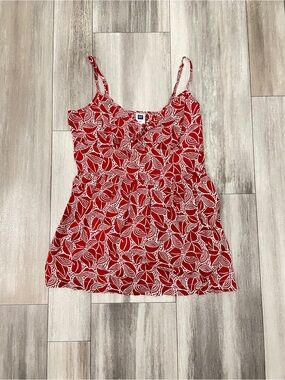 Vintage Gap Red Leaf-Print Spaghetti babydoll Strap Tank Top